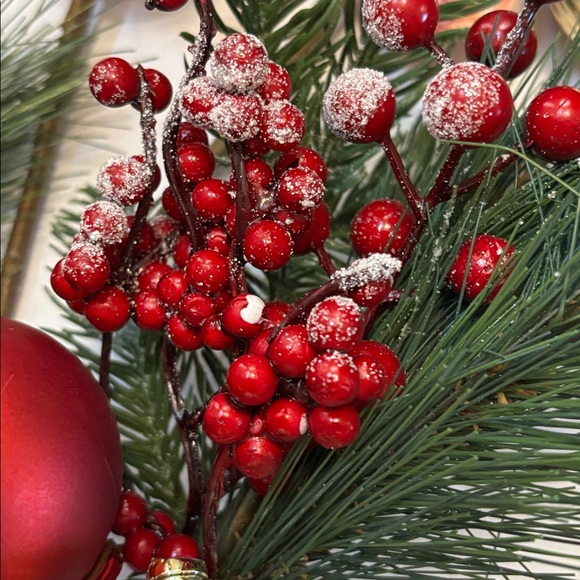 Festive Red & Gold Christmas Pick - Holiday Pine, Berries & Ornaments 7 - Picture 5 of 15